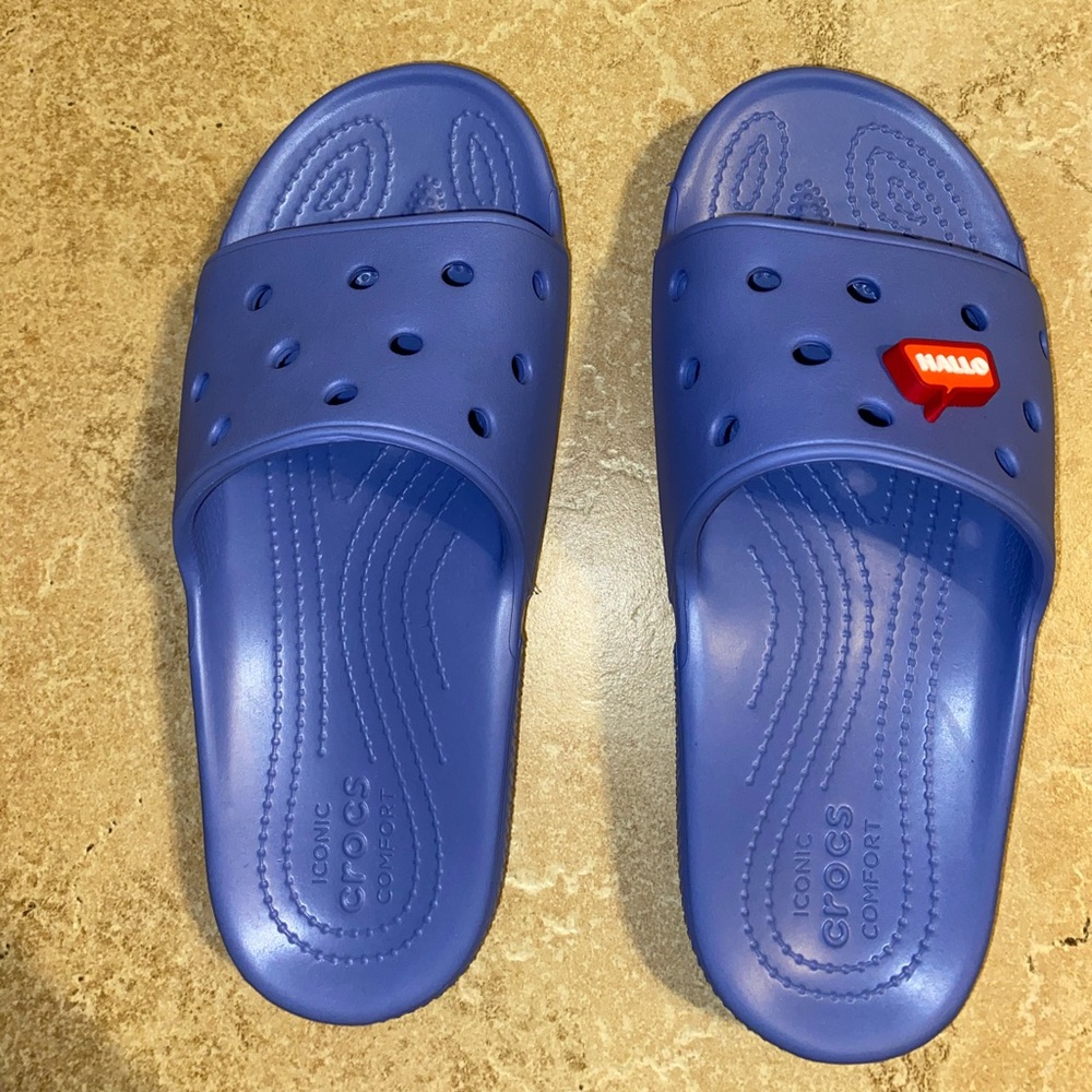 Unisex Purple crocs slides with one charm
